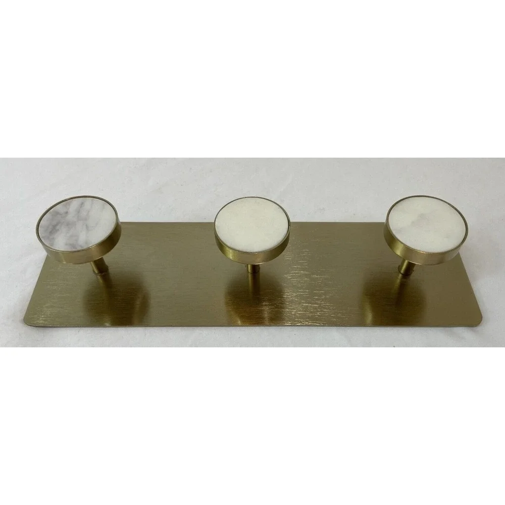 Bed Bath & Beyond Gold Matte Metal Faux Marble‎ 3 Hook Wall Mounted Robe Hooks